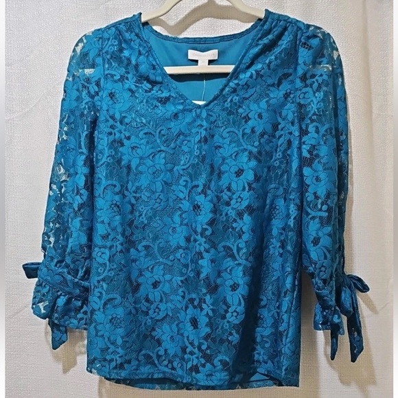 Charter Club Tops - Charter Club Blue Floral Lace Top Size XS